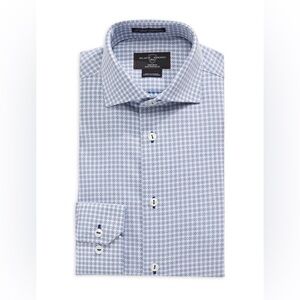 Black Brown 1826 Navy & Light Blue Check Dress Shirt Slim Fit, Non Iron
